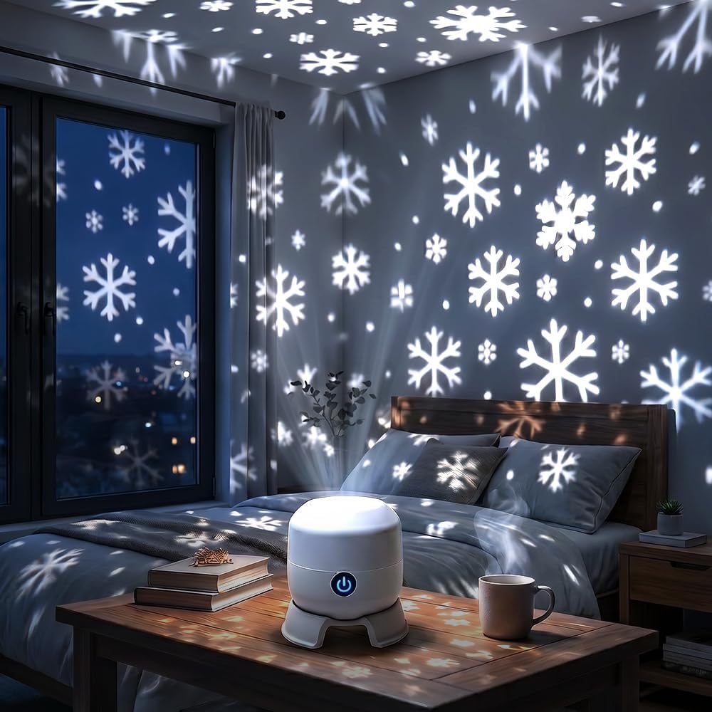 LED Dynamic Snowflake Projector – Christmas Projection Light with Ocean Wave & Starry Sky Effects for Kids Bedroom