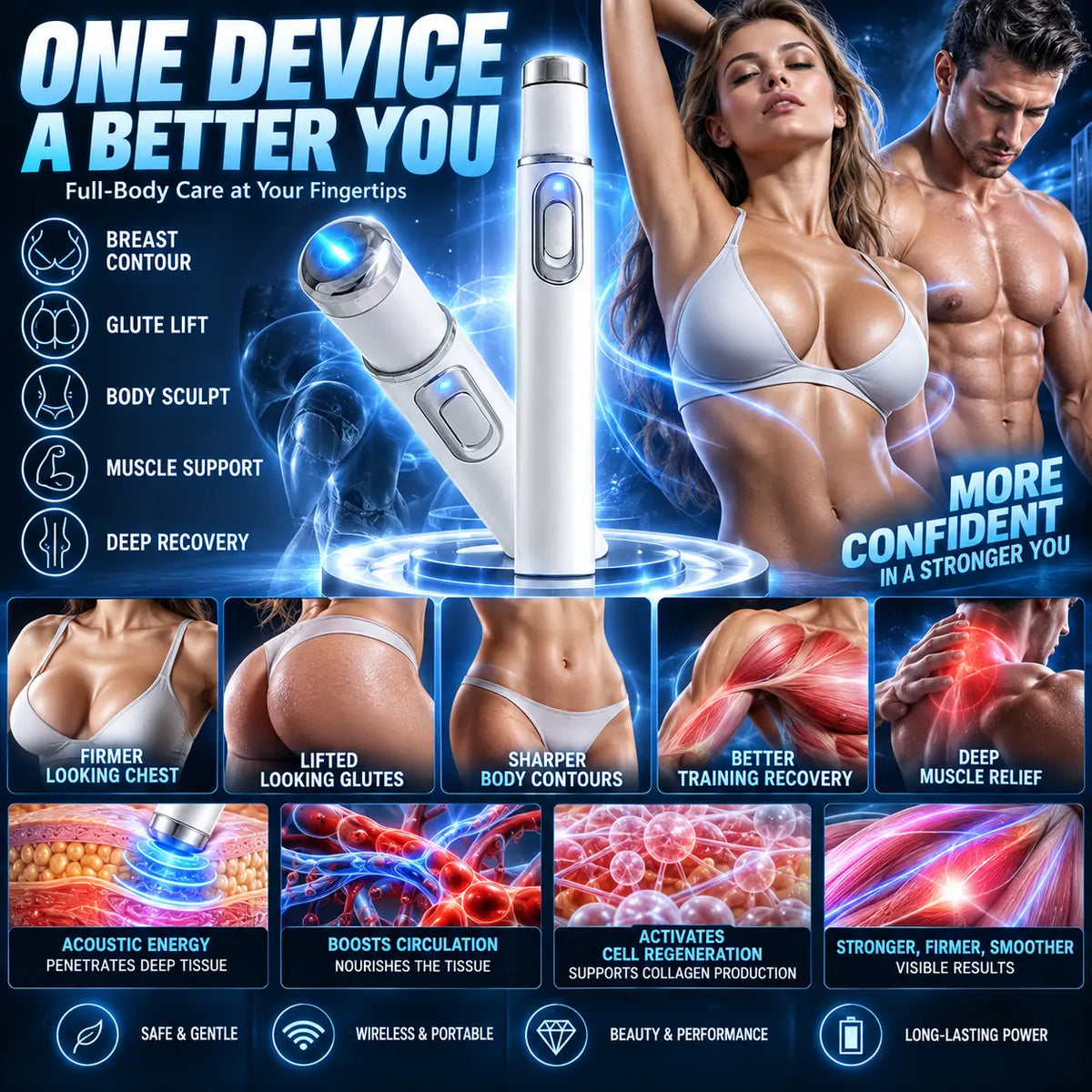 Mresio ULTRASONIC SHOCK WAVE BODY REMODELING SYSTEM——Enhances bust and lifts buttocks. Fuel Muscle Growth.Boost Circulation. Relieve Pain.