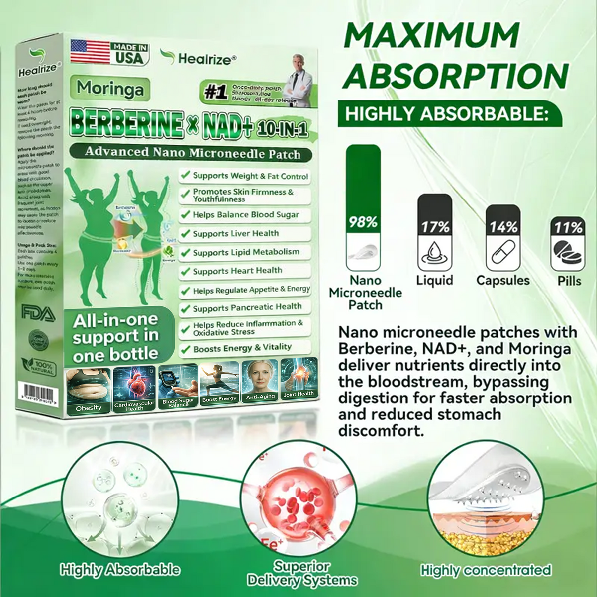 🇺🇸 𝐎𝐟𝐟𝐢𝐜𝐢𝐚𝐥 𝐔𝐒 𝐒𝐭𝐨𝐫𝐞 | 🧑‍⚕️🩺 𝐇𝐞𝐚𝐥𝐫𝐢𝐳𝐞® Moringa · Berberine × NAD+ 𝟏𝟎-𝐢𝐧-𝟏 𝐀𝐝𝐯𝐚𝐧𝐜𝐞𝐝 𝐍𝐚𝐧𝐨 𝐌𝐢𝐜𝐫𝐨𝐧𝐞𝐞𝐝𝐥𝐞 𝐏𝐚𝐭𝐜𝐡 — 𝐎𝐧𝐜𝐞 𝐃𝐚𝐢𝐥𝐲, 𝐕𝐢𝐬𝐢𝐛𝐥𝐞 𝐑𝐞𝐬𝐮𝐥𝐭𝐬 𝐢𝐧 𝟕 𝐃𝐚𝐲𝐬