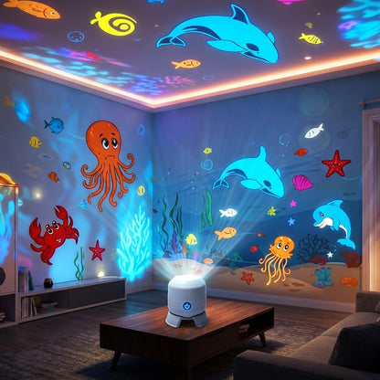 LED Dynamic Snowflake Projector – Christmas Projection Light with Ocean Wave & Starry Sky Effects for Kids Bedroom