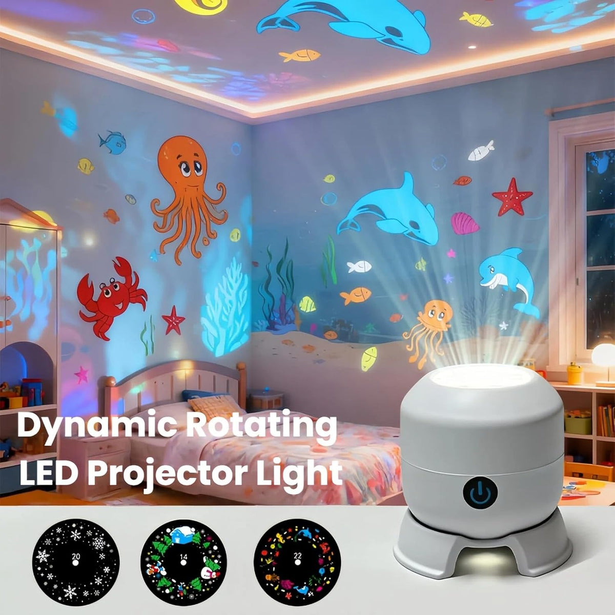 LED Dynamic Snowflake Projector – Christmas Projection Light with Ocean Wave & Starry Sky Effects for Kids Bedroom
