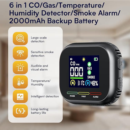 Mresio® 6-in-1 Combustible Gas & Carbon Monoxide Detector